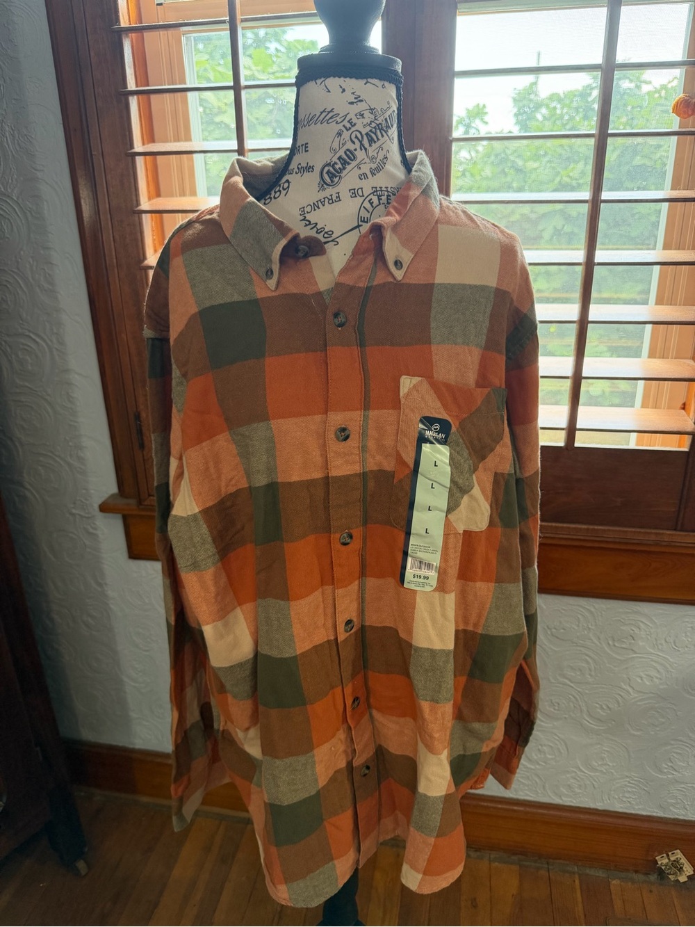 Magellan Outdoors Plaid Flannel Shirt in Orange, Brown & Green